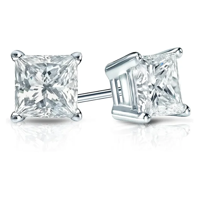 1ctw Lab Grown Princess Cut Diamond Stud Earrings
