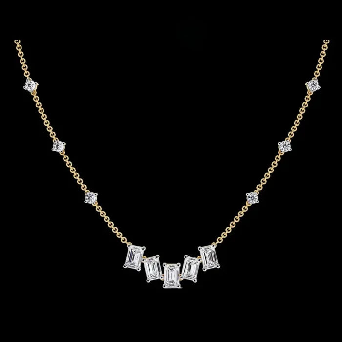 2.78 CT Luxury Diamond Necklace Exquisite Emerald and Round Cut Lab Grown Diamonds on a Luxe Chain