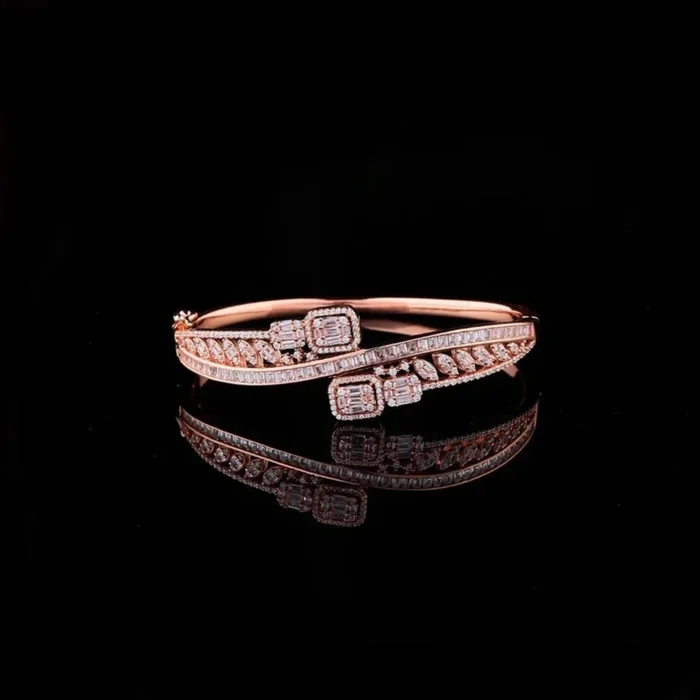 2.78 TCW Elegant Rose Gold Lab Grown Designer Bracelet with Sparkling Pave Detailing and Distinctive Dual Halo Stone