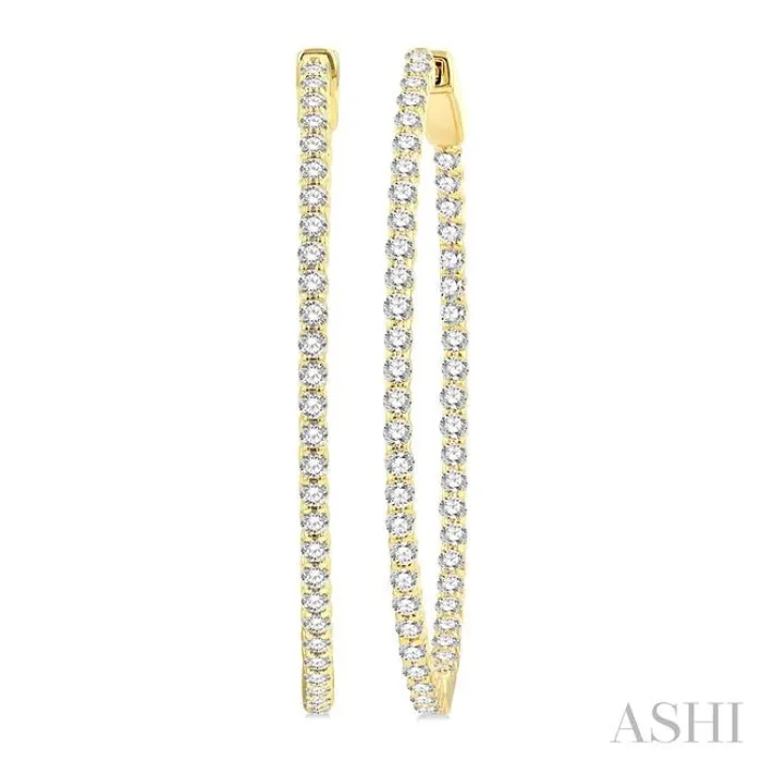 2 Ctw Inside & Outside Round Cut Diamond Hoop Earrings in 14K Yellow Gold
