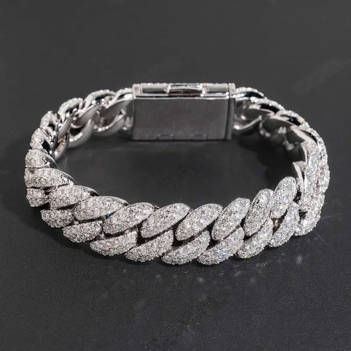 2-Row Iced Out Miami Cuban Link Bracelet 14K Gold – 15MM