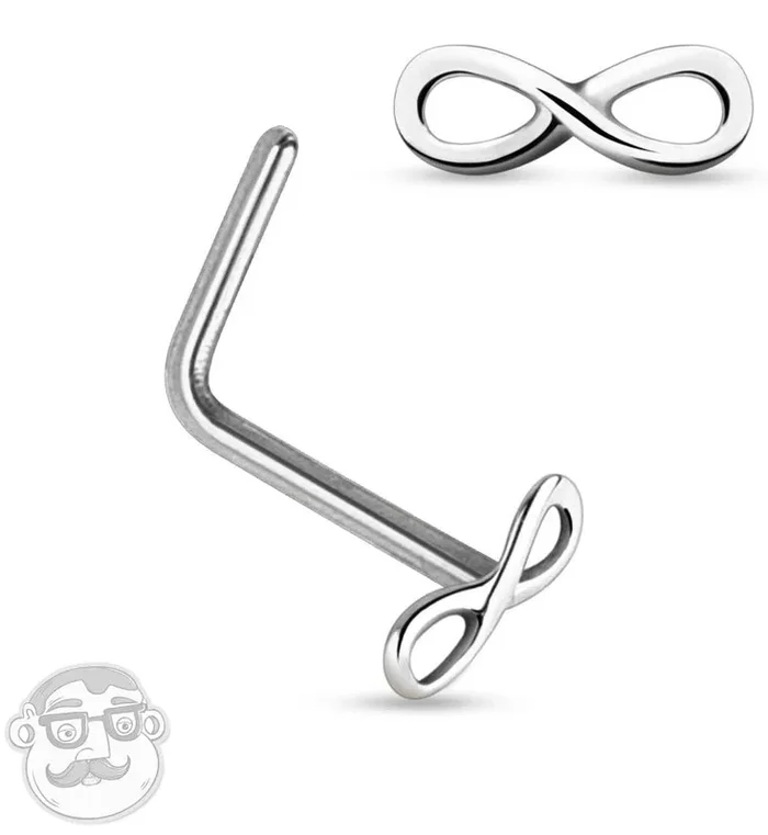 20G 14kt White Gold L Bend Infinity Nose Ring