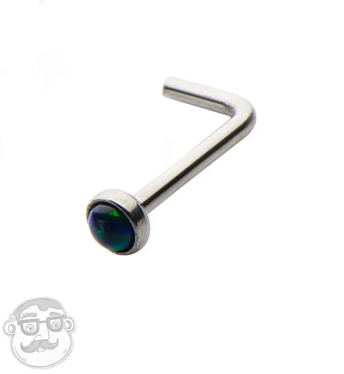 20G Black Synthetic Opalite Stainless Steel L Bend
