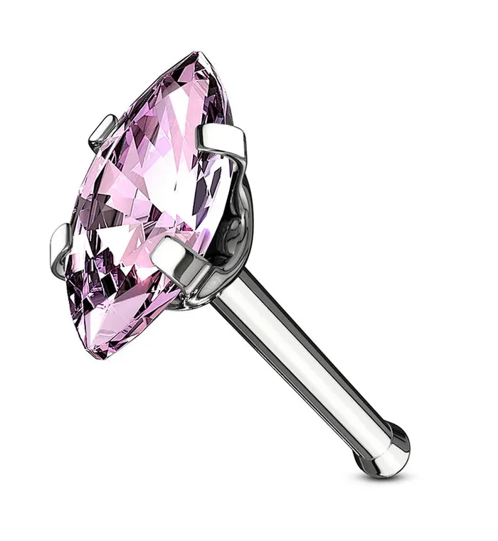 20G Pink Oval CZ Stainless Steel Nosebone