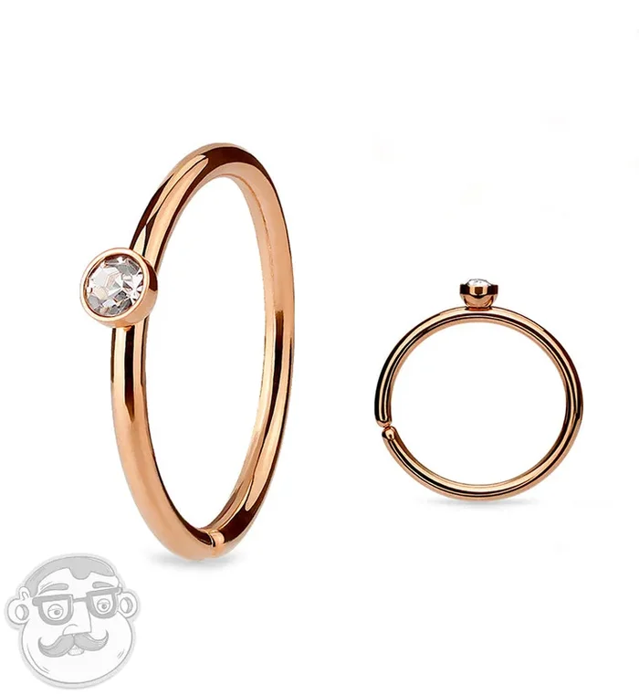 20G Rose Gold Stainless Steel Nose Hoop with Micro CZ Gem