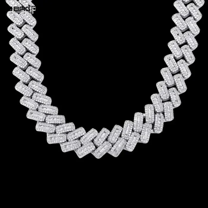 20mm Iced Out Baguette Criss Cuban Chains or Bracelet in White Gold