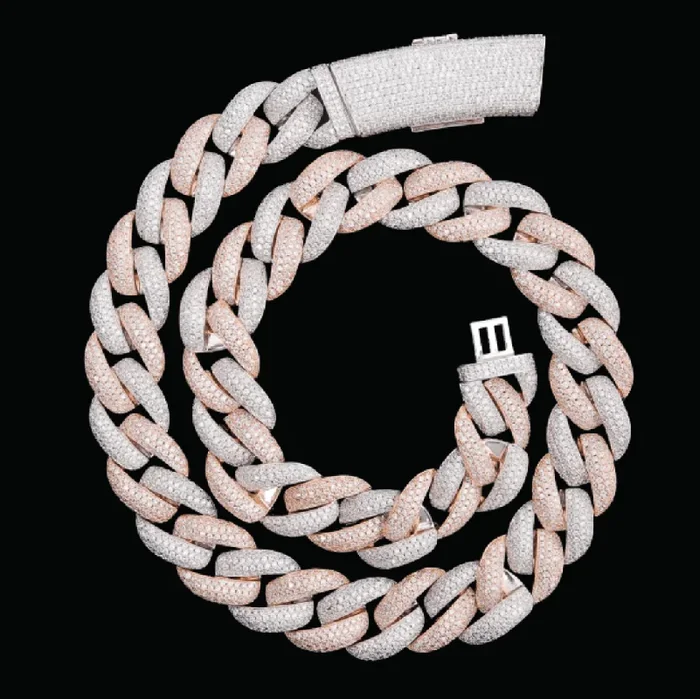 20MM Two Tone Miami Cuban Iced Out Diamond Necklace Chain