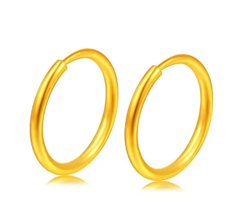 24k pure gold earrings for women 999 real gold hoop earring round circle earrings 10mm 12mm