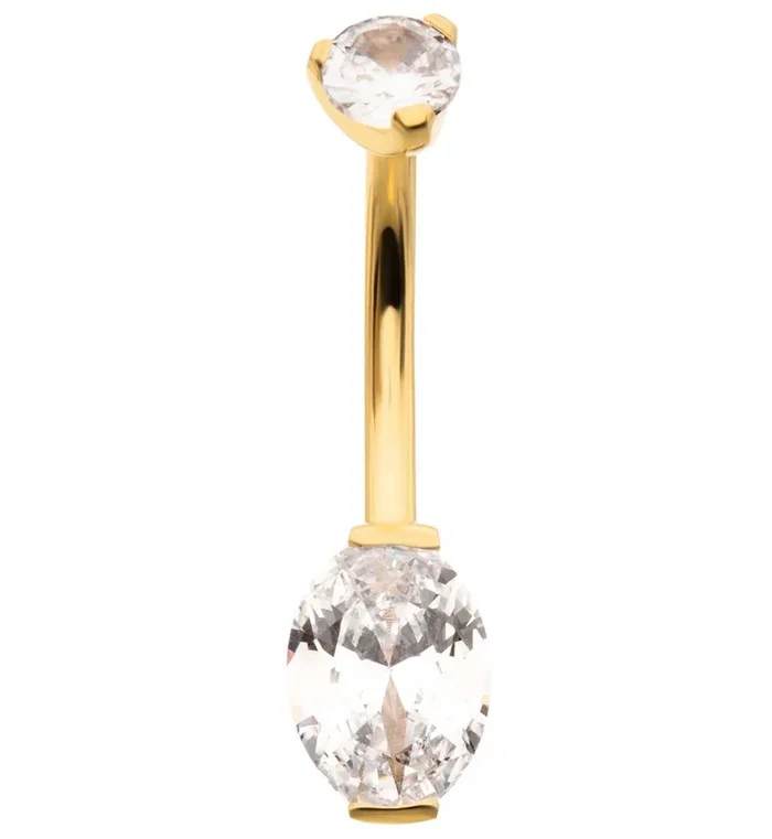 24kt Gold PVD Double Oval CZ Titanium Belly Button Ring