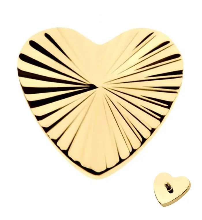 24kt Gold PVD Score Heart Internally Threaded Top