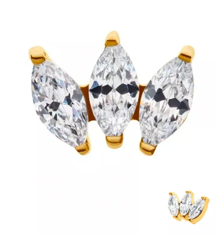24kt Gold PVD Triple Empress CZ Threadless Titanium Top