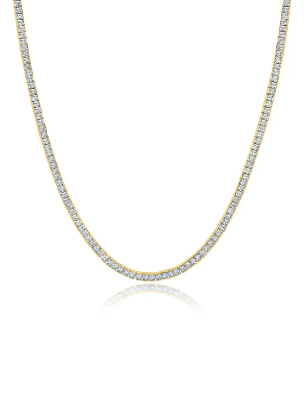 2mm Princess Cut Tennis Necklace Finished in Gold