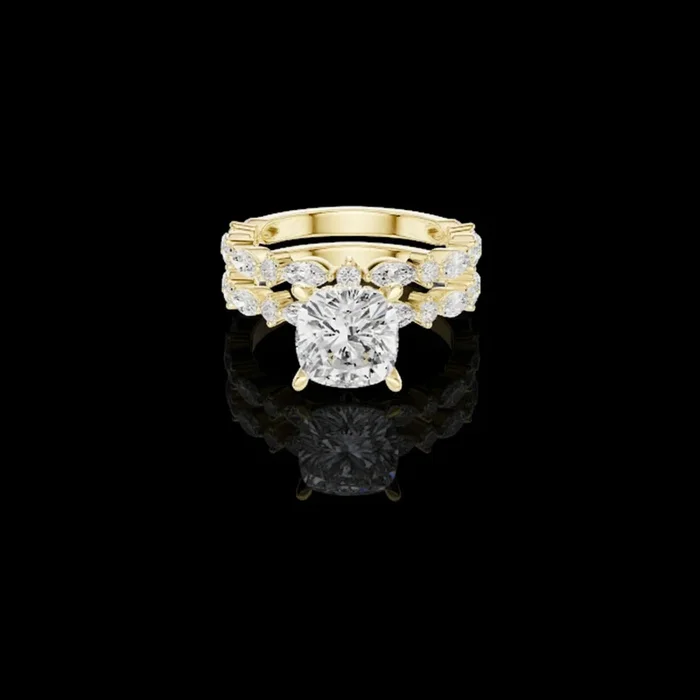3.00 CT Luxurious Cushion Cut Lab Grown Diamond Bridal Ring Set with Diamond Accents