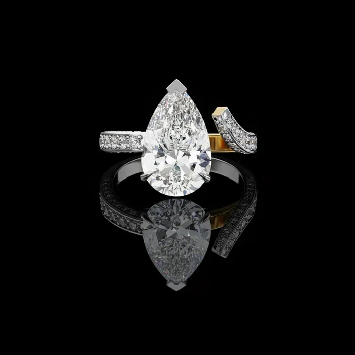 3.07 CT Eternal Harmony Teardrop Moissanite Diamond Ring with Curved Wedding Band