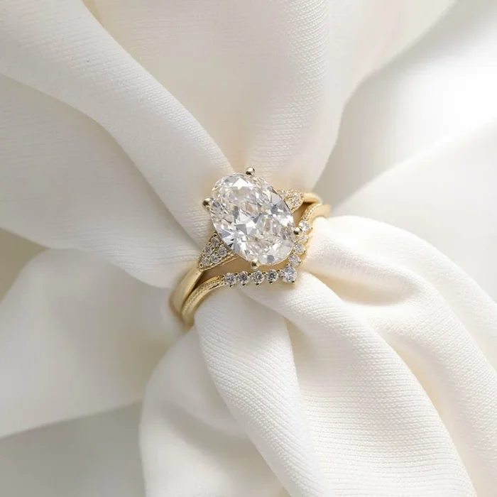3.40 CT Luxury Oval Cut Lab Grown Diamond Ring with Curved Split Shank Band and Pave Accents