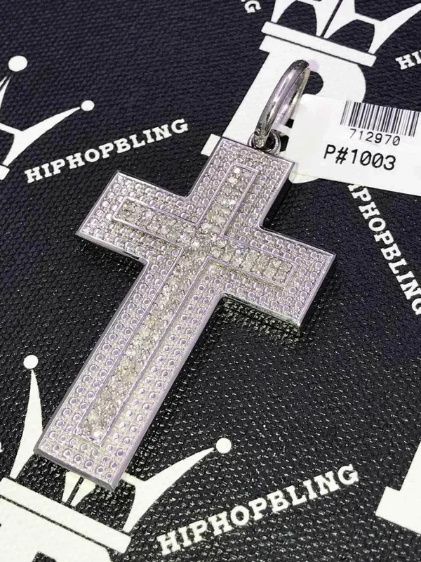 3.40cttw Diamond Double Thick Hip Hop Cross Pendant .925 Silver