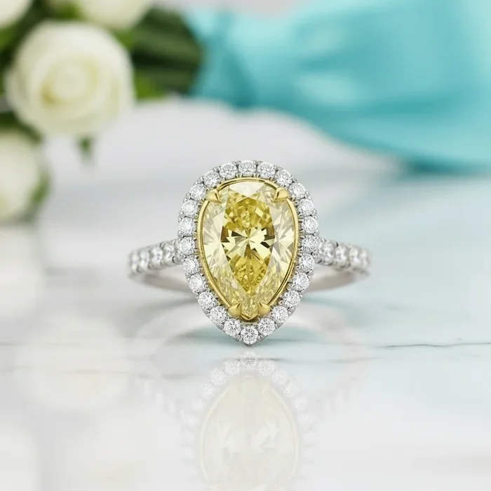 3.50 Ct Fancy Topaz Pear Cut Engagement Ring