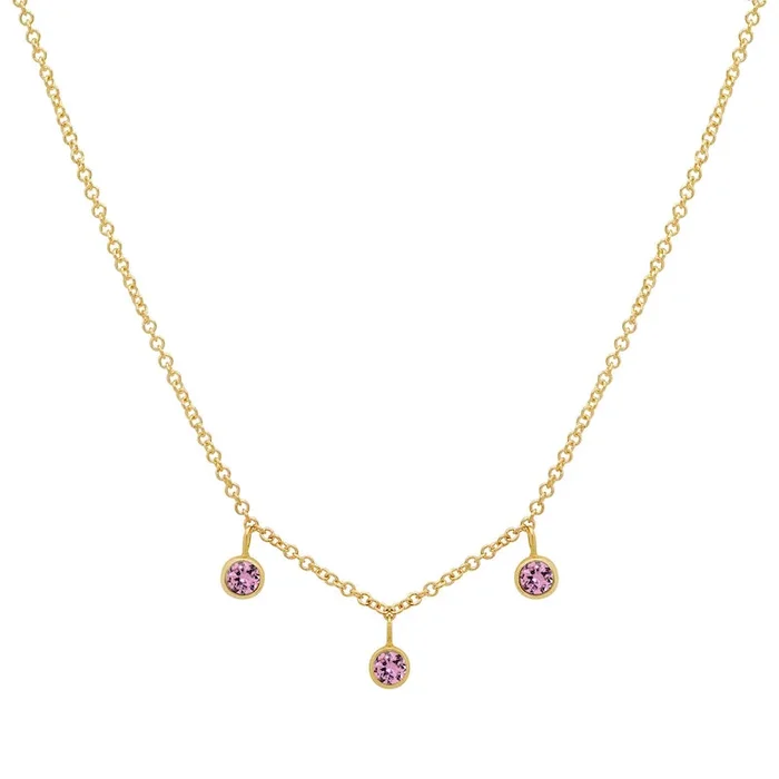 3 Mini Pink Sapphire Bezel Dangle Necklace