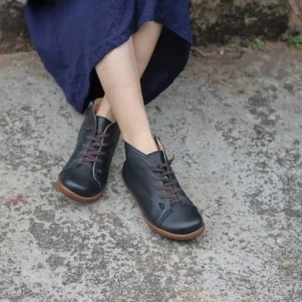 35-42 Women’s Flat 100% Authentic Leather Plain Toe Lace Up Shoes