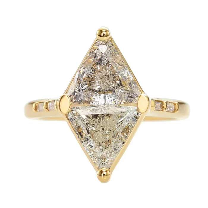 3ct Rhombus Engagement Ring with Speckled Gray Diamonds – OOAK
