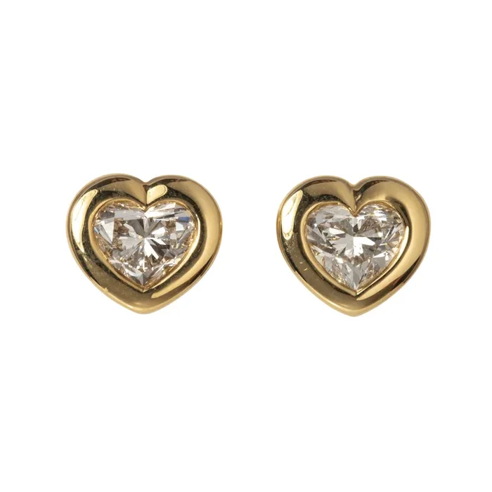 3ctw Diamond Heart 18K Gold Stud Earrings