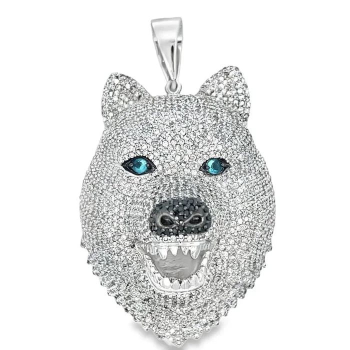 3D Wolf Face CZ Iced Out Pendant