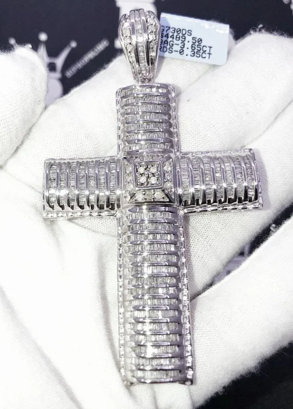 4.00 Carat Diamond Baguette Cross XL 10K White Gold