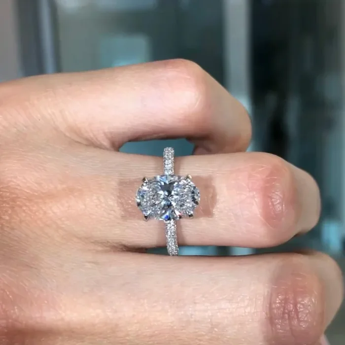 4.00 CT Modern Elegance Oval Lab Grown Diamond Engagement Ring with Pave Band