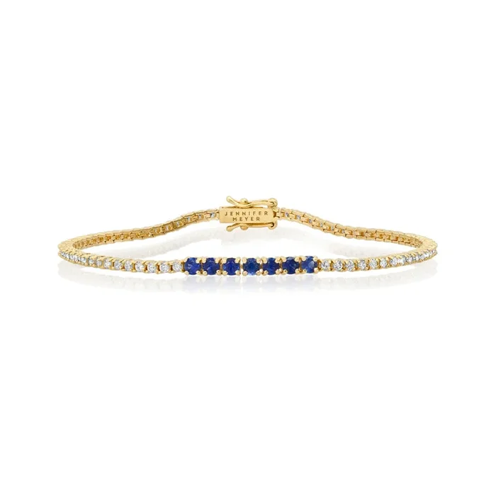 4-Prong Diamond Tennis Bracelet with Large Blue Sapphire Accent