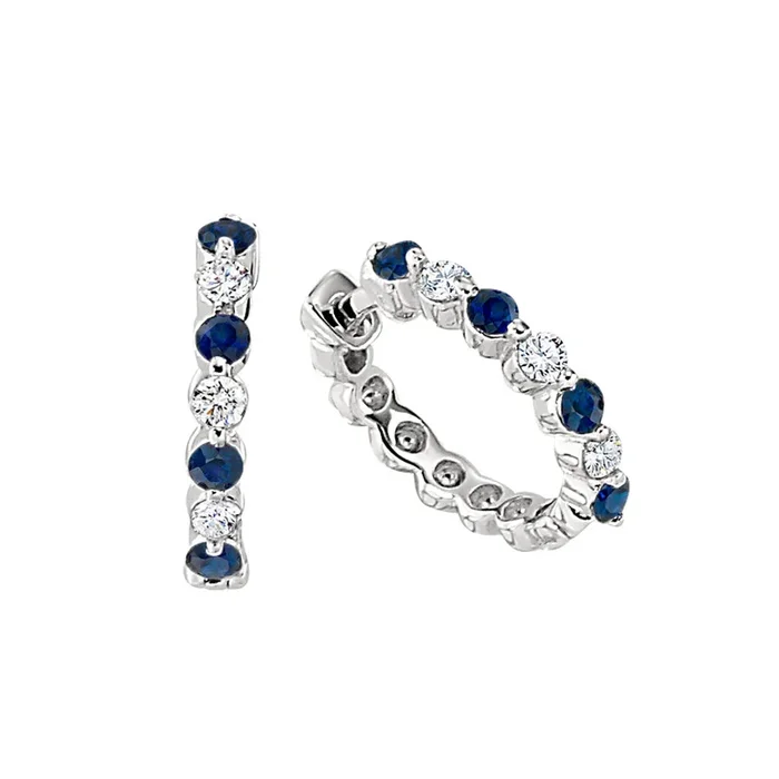 .40ctw Sapphire & Diamond 14K White Gold Hoop Earrings