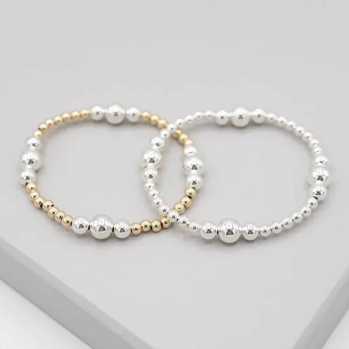 4mm & 8mm Sterling Silver Beaded Lux Station Bracelet