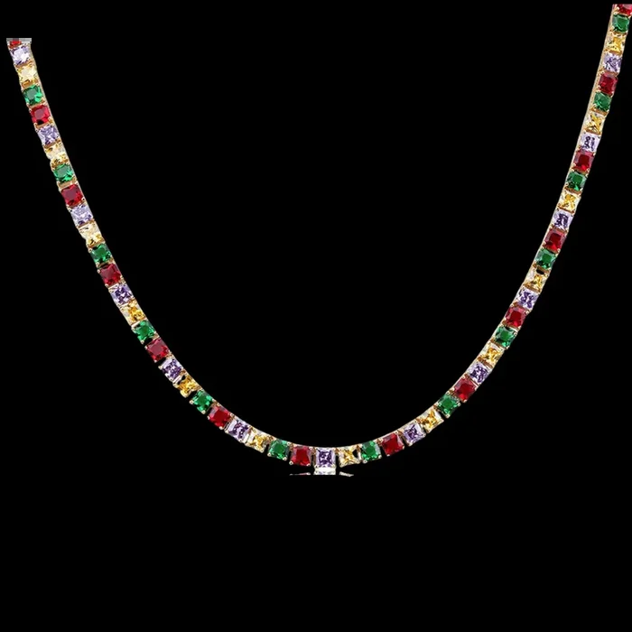 4mm Iced Out Multicolor Tennis Chain in Gold/White Gold