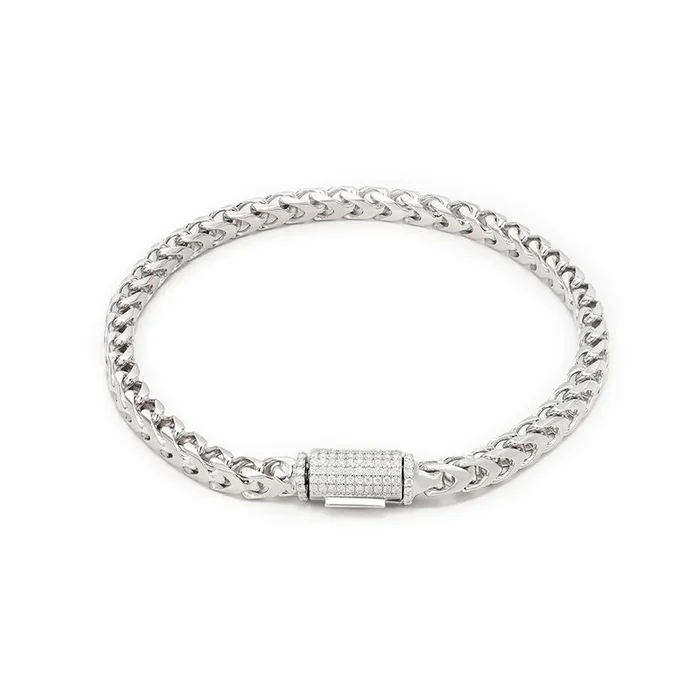 4mm S925 Franco Bracelet with Moissanite Clasp in White Gold