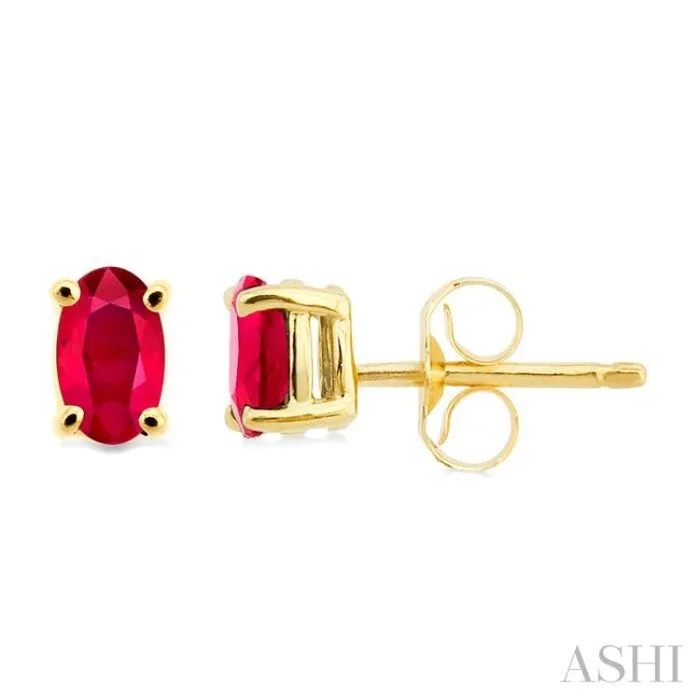 5×3 MM Oval Cut Ruby Stud Earrings in 14K Yellow Gold