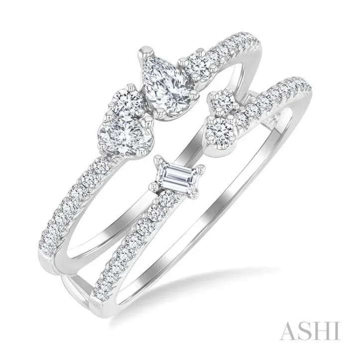 5/8 Ctw Mixed Diamond Cut Fashion Open Ring in 14K White Gold