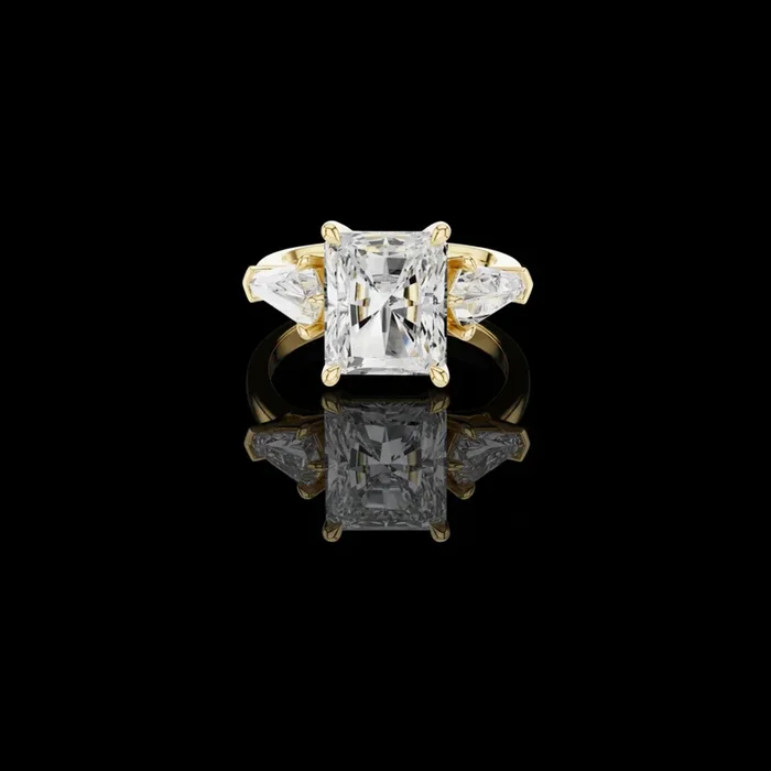 5.90 CT Exquisite Radiant Cut Moissanite Diamond Three Stone Ring with Kite Shape Side Stones