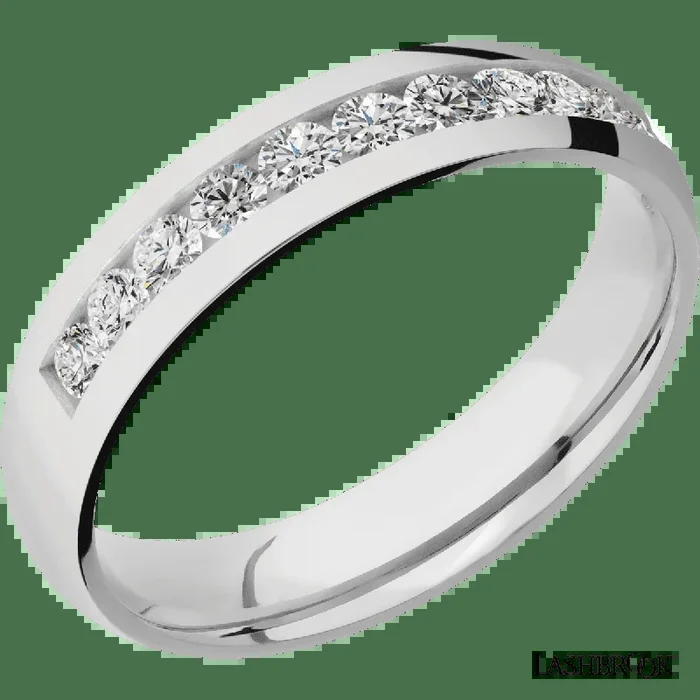 5 mm wide/Domed/Cobalt Chrome band with a Half Eternity arrangement of 07 carat Round Diamond stones in a Channel setting