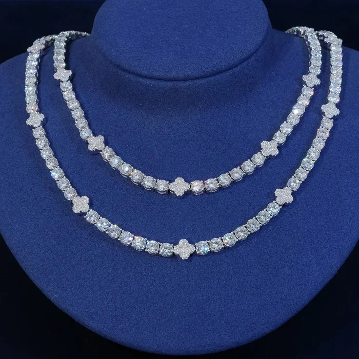 5mm Moissanite Clover Tennis Chain Necklace