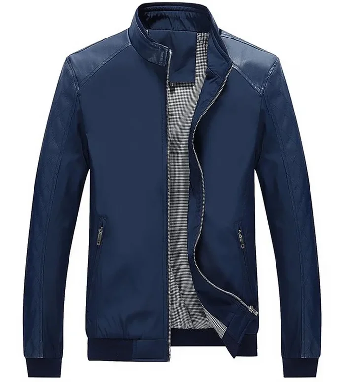 5XL Spring Men’s Casual Synthetic Leather Slim Fit Thin Patchworked Jackets