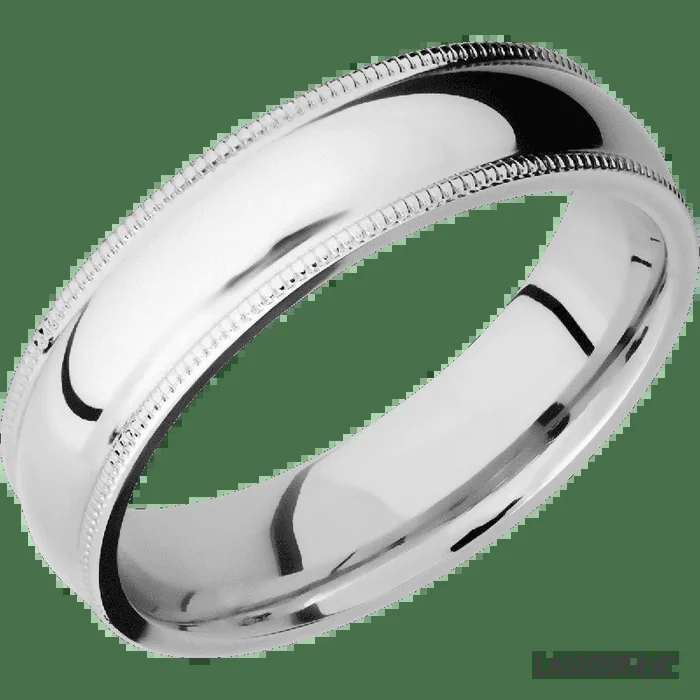 6 mm wide Domed Milgrain Edges 14K White Gold band