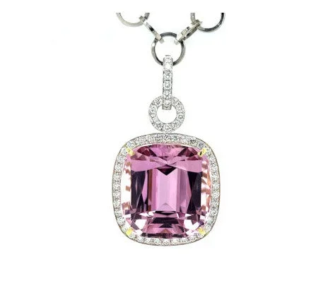 61.26 Carat Kunzite and Diamond Pendant Enhancer in 18k White and Yellow Gold