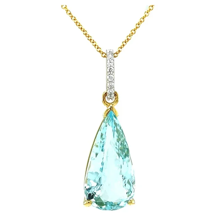 7.07 Carat Aquamarine and Diamond Pendant in White and Yellow Gold SOLD