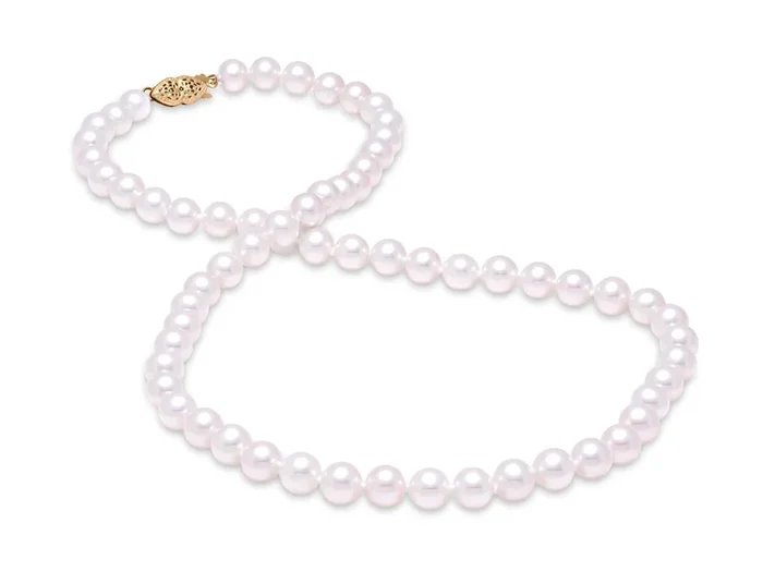 7-7.5mm Freshwater Pearl Strand 14K Gold Filigree Clasp Necklace
