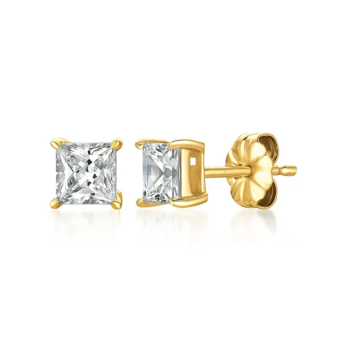 .75ct Princess Stud Earrings Finished in Gold