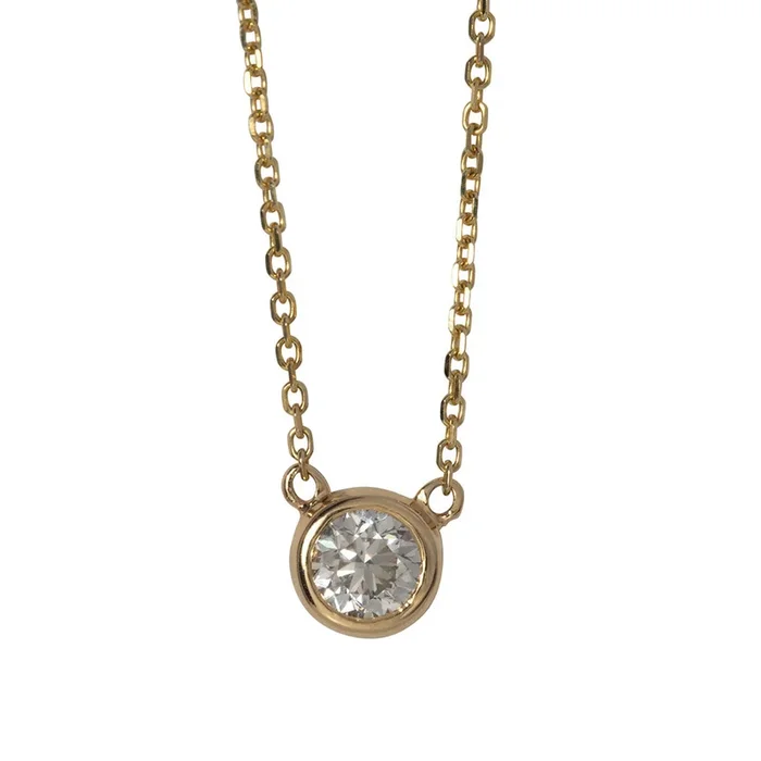 .75ctw Diamond Solitaire Bezel 14K Yellow Gold Necklace