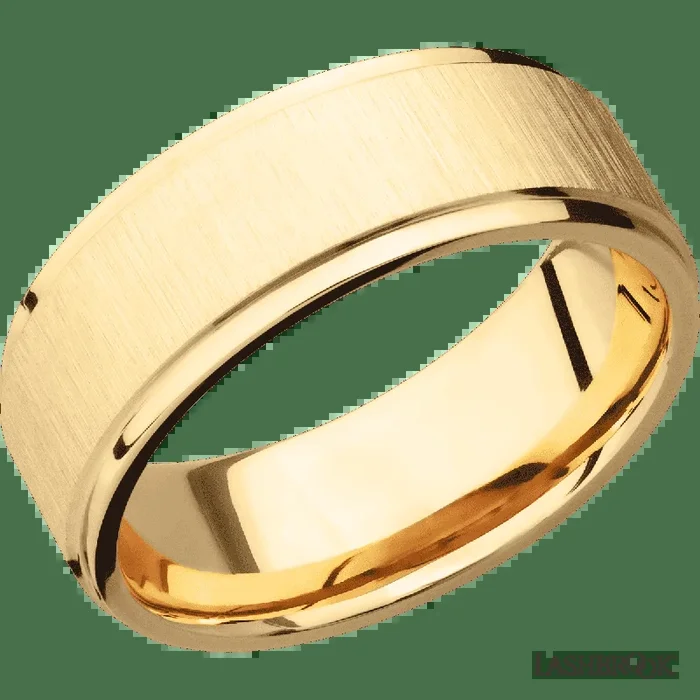 8 mm wide Flat Grooved Edges 14K Yellow Gold band