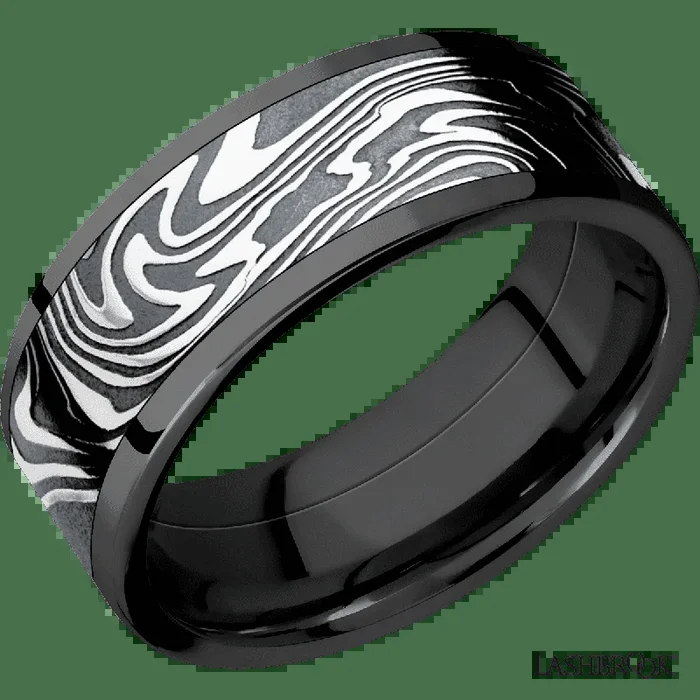 8 mm wide/Flat/Zirconium band with one 6 mm Centered inlay of Kinetic