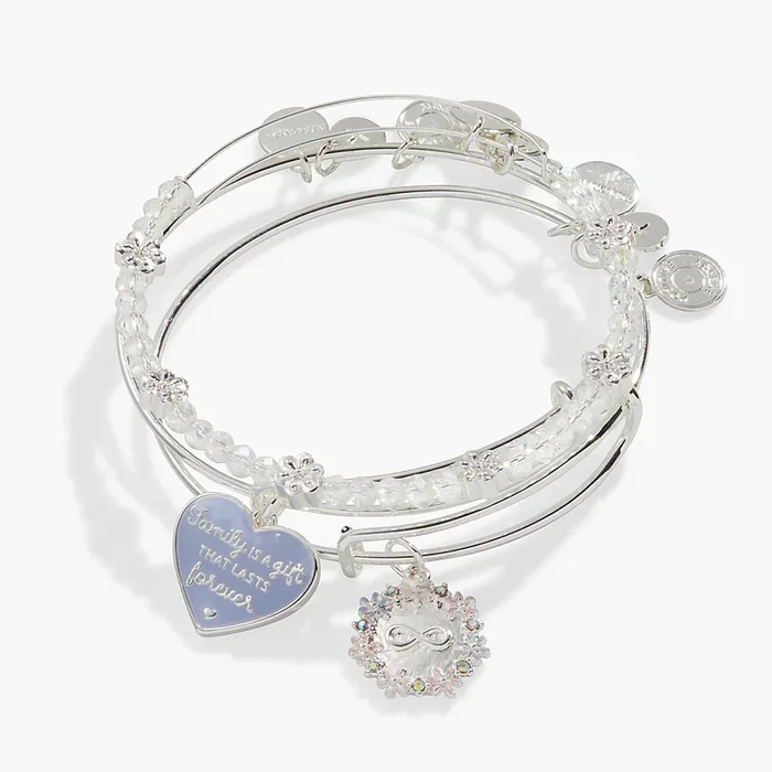 ‘Family Is A Gift That Lasts Forever’ Charm Bangle Bracelet, Set of 3