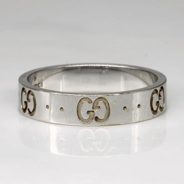 ‘Gucci’ White Gold Designer Ring | SZ 6.75 |