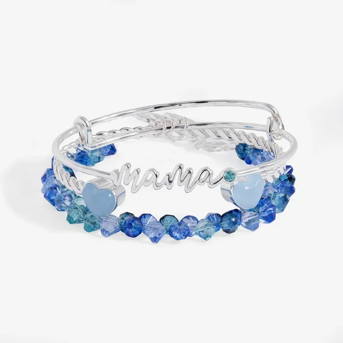 ‘Mama’ Blue Beaded Bangle Set of 3